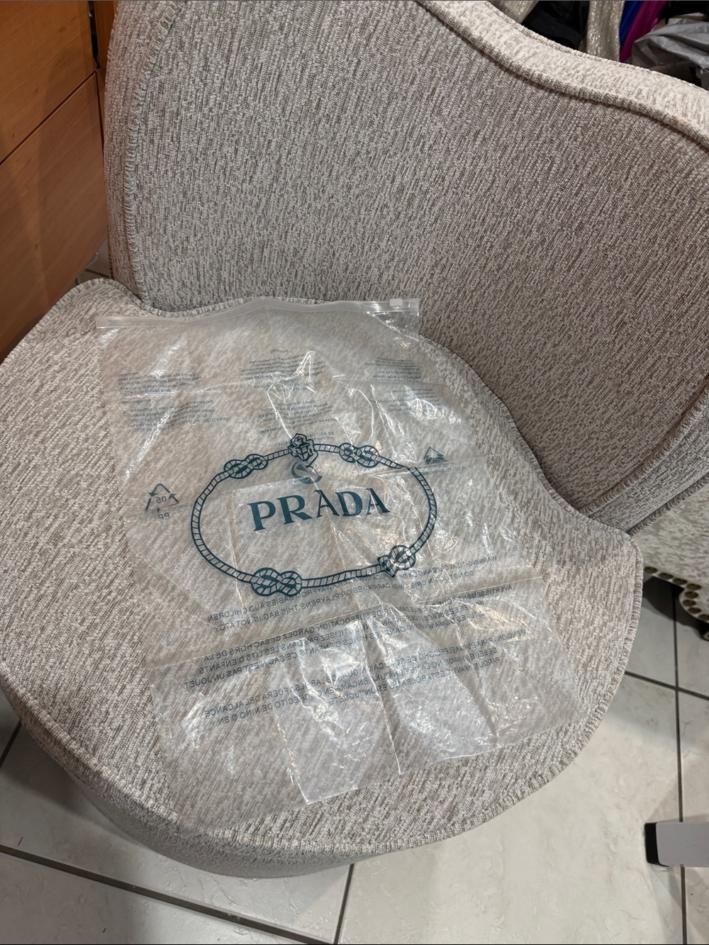 Prada Clear Logo Protective Bag with Teal Print